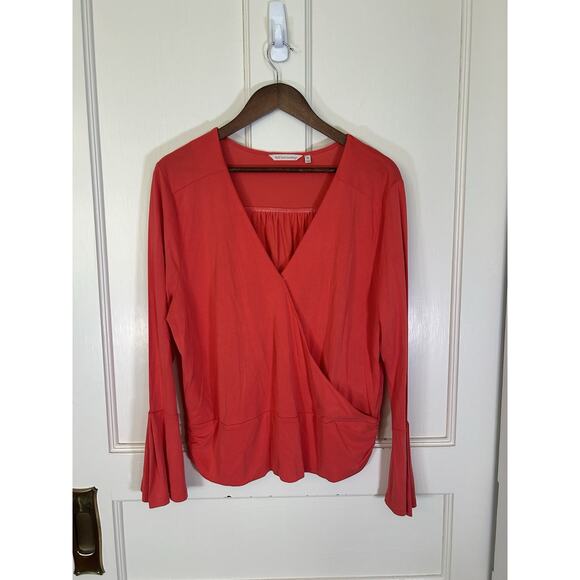 Soft Surroundings Draped Front V-Neck Blouse Womens Size XL Orange Bell Sleeve - Picture 1 of 8